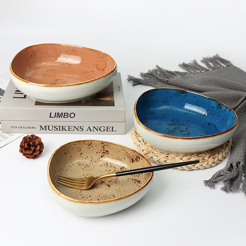 Decor Rice Noodle Salad Bowl Reactive Glazed Ceramic Soup Bowls