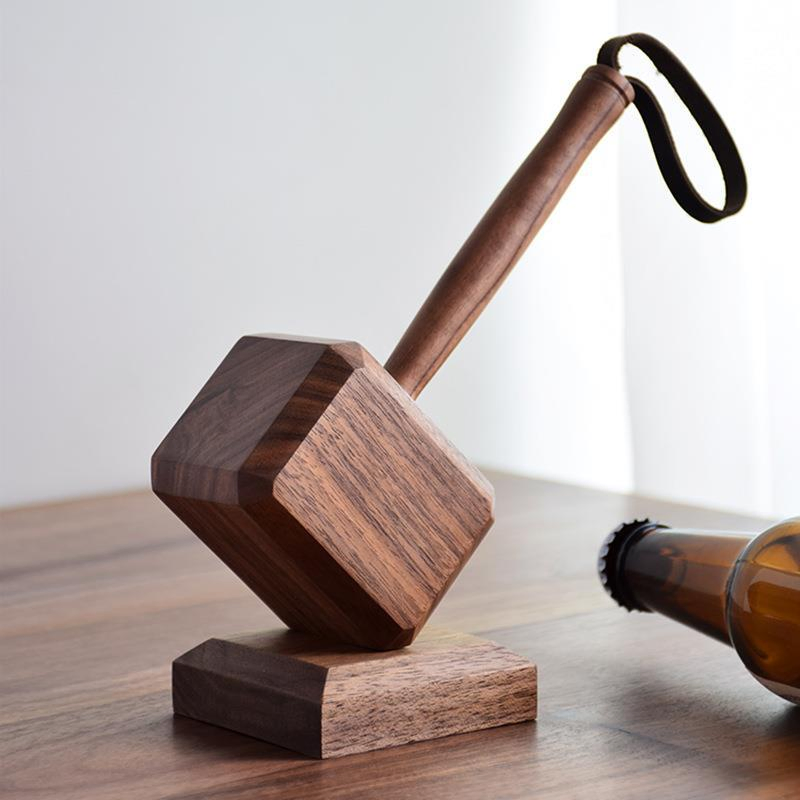 Sabili Wooden Hammer Shaped Beer Opener and Base