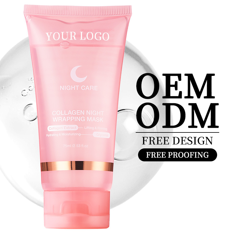 Collagen Night Wrapping Peel off Mask Facial Moisturizing Brighten Hydrating Face Firming Deep Cleanse Skin Care Mask with Brush