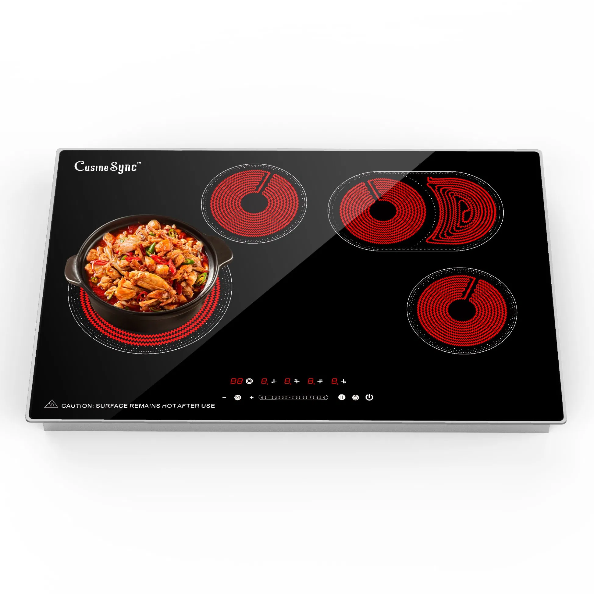 30 Inch Electric Cooktop 4 Burner, 7200W Built-in Stove Top Burner with Sensor Touch Control, Radiant Electric Ceramic Cooktop with Safety Lock, 9 Level Power,