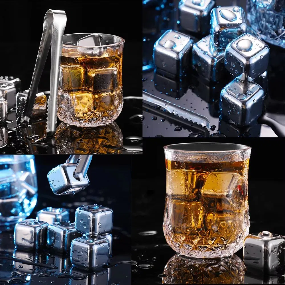 Стальные охлаждающие камни для виски с щипцами и боксом