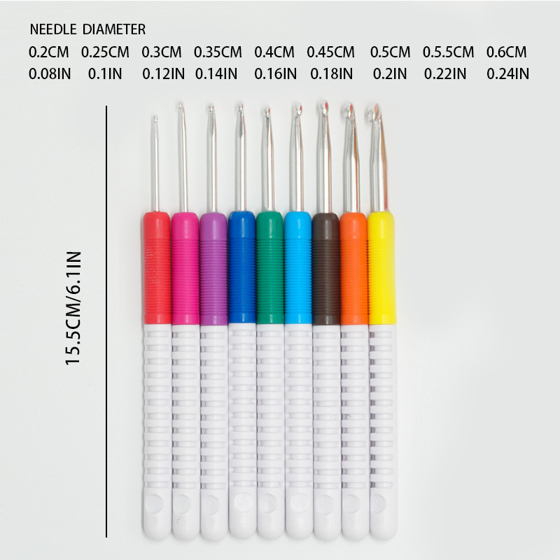 Nine Color Plastic Handle Aluminum Crochet Hook Set