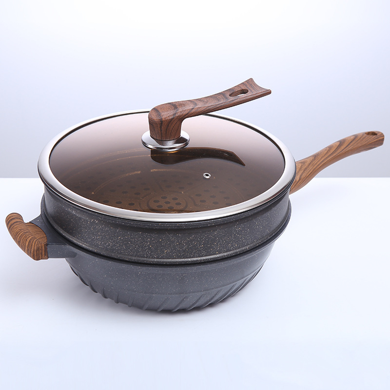 32cm Cast Aluminum Maifan Stone Wok Nonstick Coating Energy Saving Low Pressure Smokeless Cooking Wok
