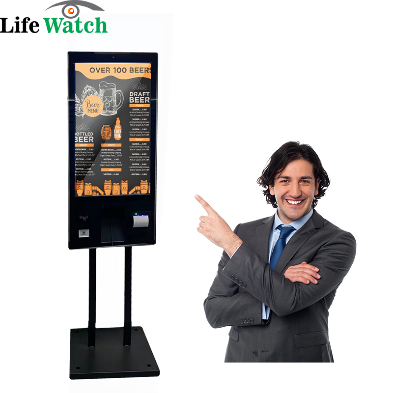 43-Inch Windows System Indoor Self-Service Order Checkout Food LCD Kiosk Totem with Embedded Qr Barcode Scanner Thermal Printer Ai Camera