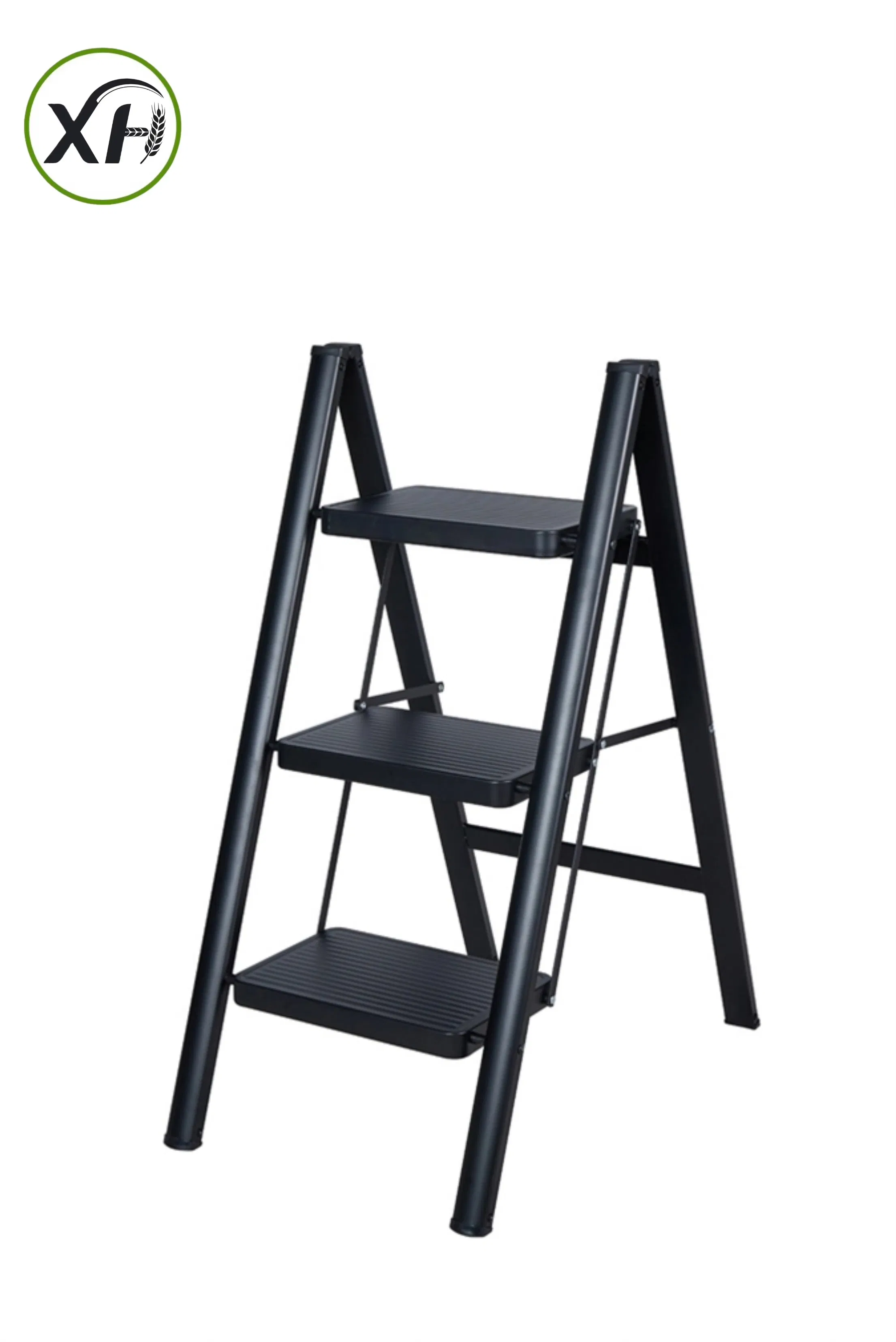 Household Iron Blackened Ladder Folding Ladder Flower Stand Ladder (with anti-slip foot pads, pedals)
