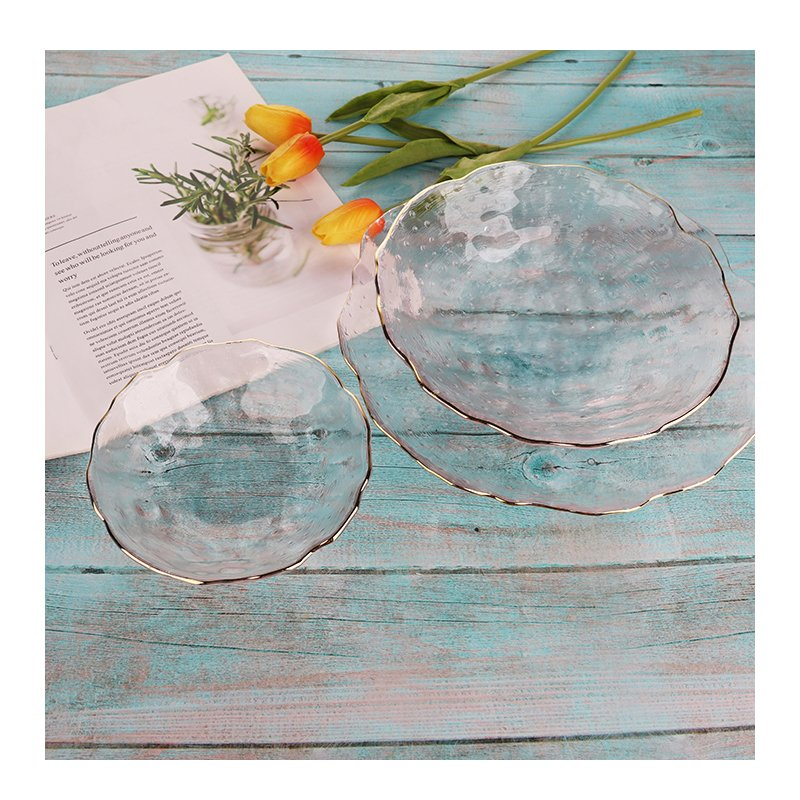 1L Hammer Design Square Glass Fruit Salad Bowls with Golden Rim