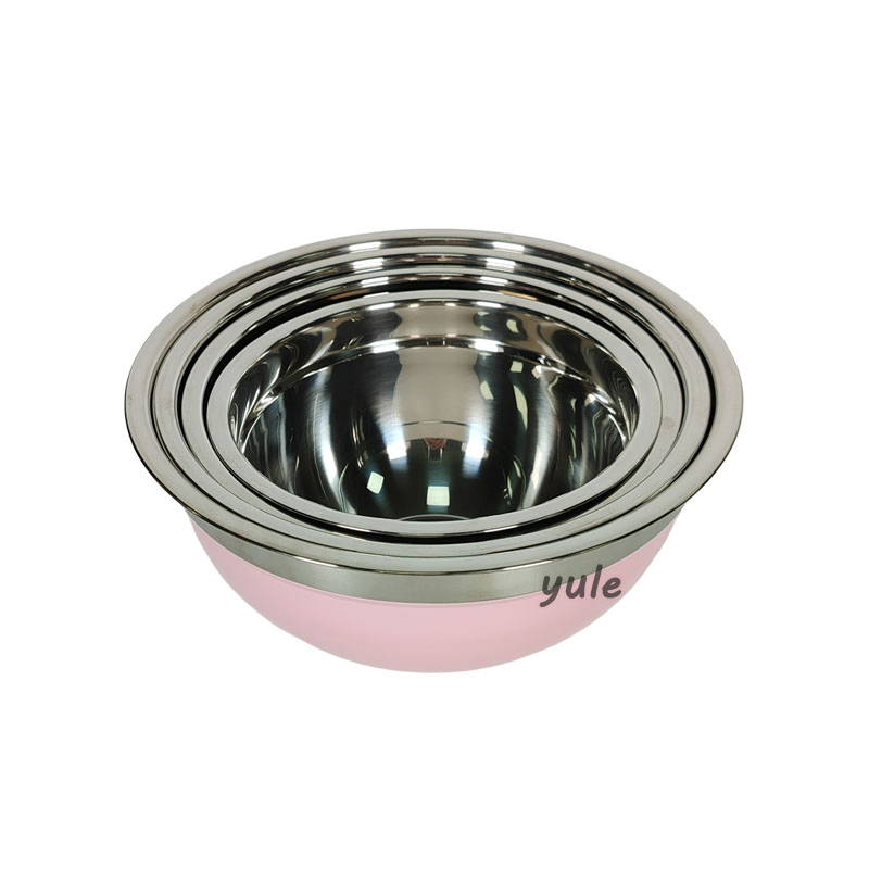 Food Vegetable Soup Bowl Food Container Stainless Steel Salad Bowls with Colorful Painting Mixing Bowls with PE Lid