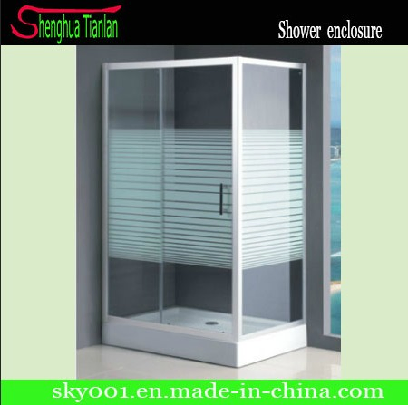 Low Tray Rectangle Stripe Glass Sliding Door Shower Enclosure (TL-506)