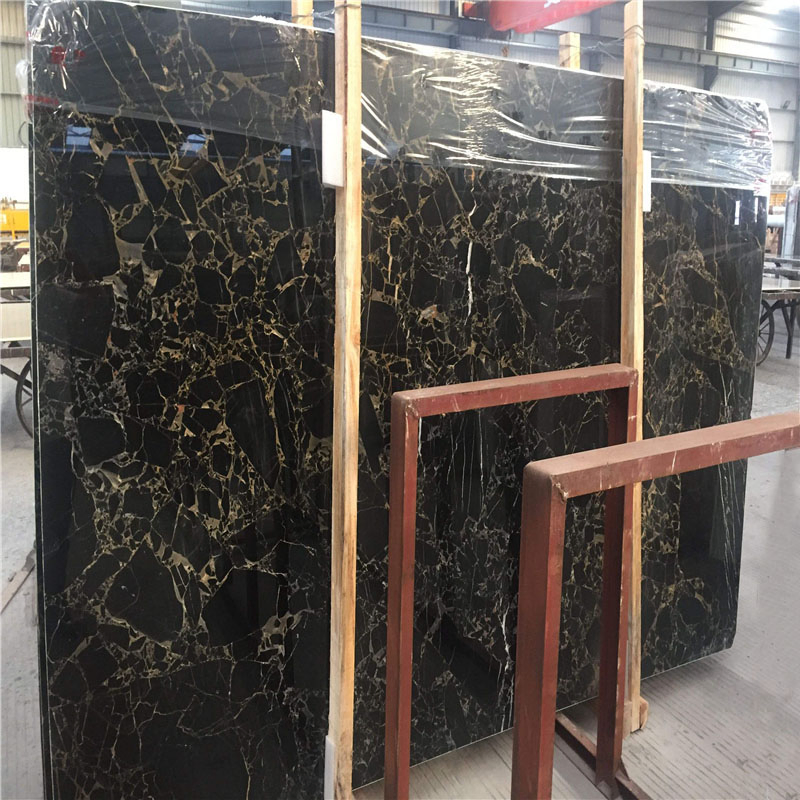Ogee Bullnose Belved Athens Portoro Black Golden Flower Marble Tiles for Countertop