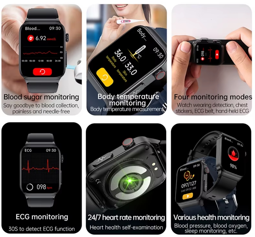 Et580 ECG Health Smart Watch Blood Oxygen Pressure Glucose Smartwatch