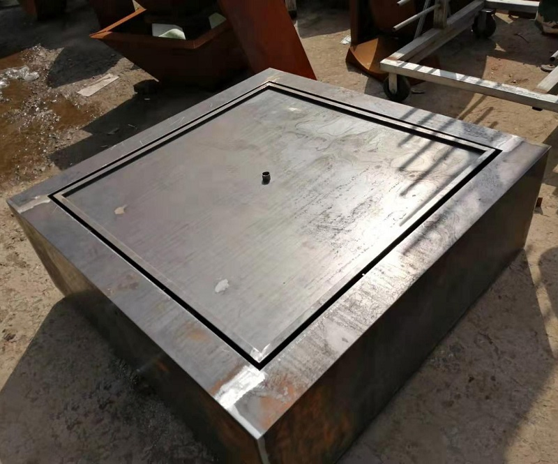 Outdoor Water Fountain Corten Steel Square Water Table with LED Lights