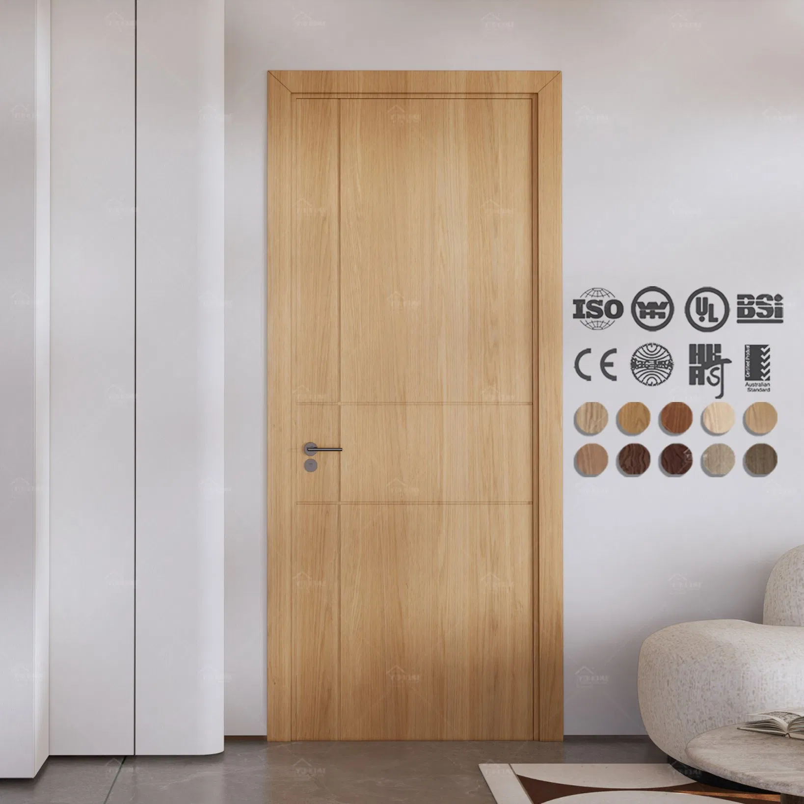 Foshan Yohome New Design Fashion Style Wooden Door for Living Room Sound-Proof Internal Wood Door