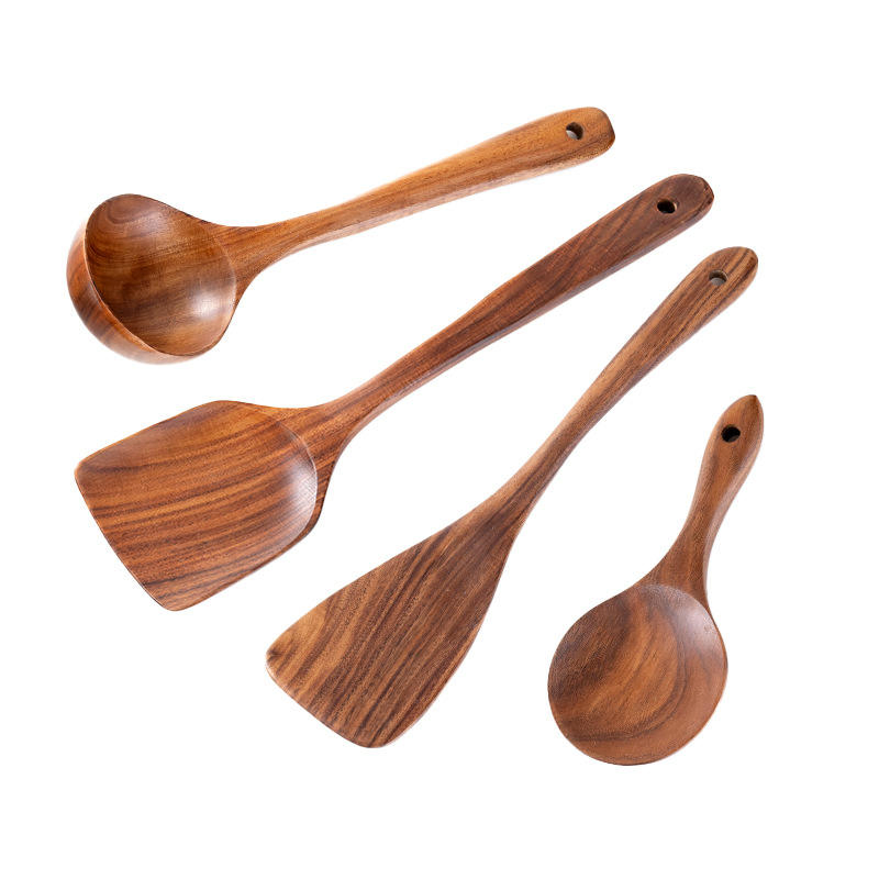 Nonstick Wooden Cooking Utensils Spoon Natural Teak Spoon Wooden Kitchen Utensils Set