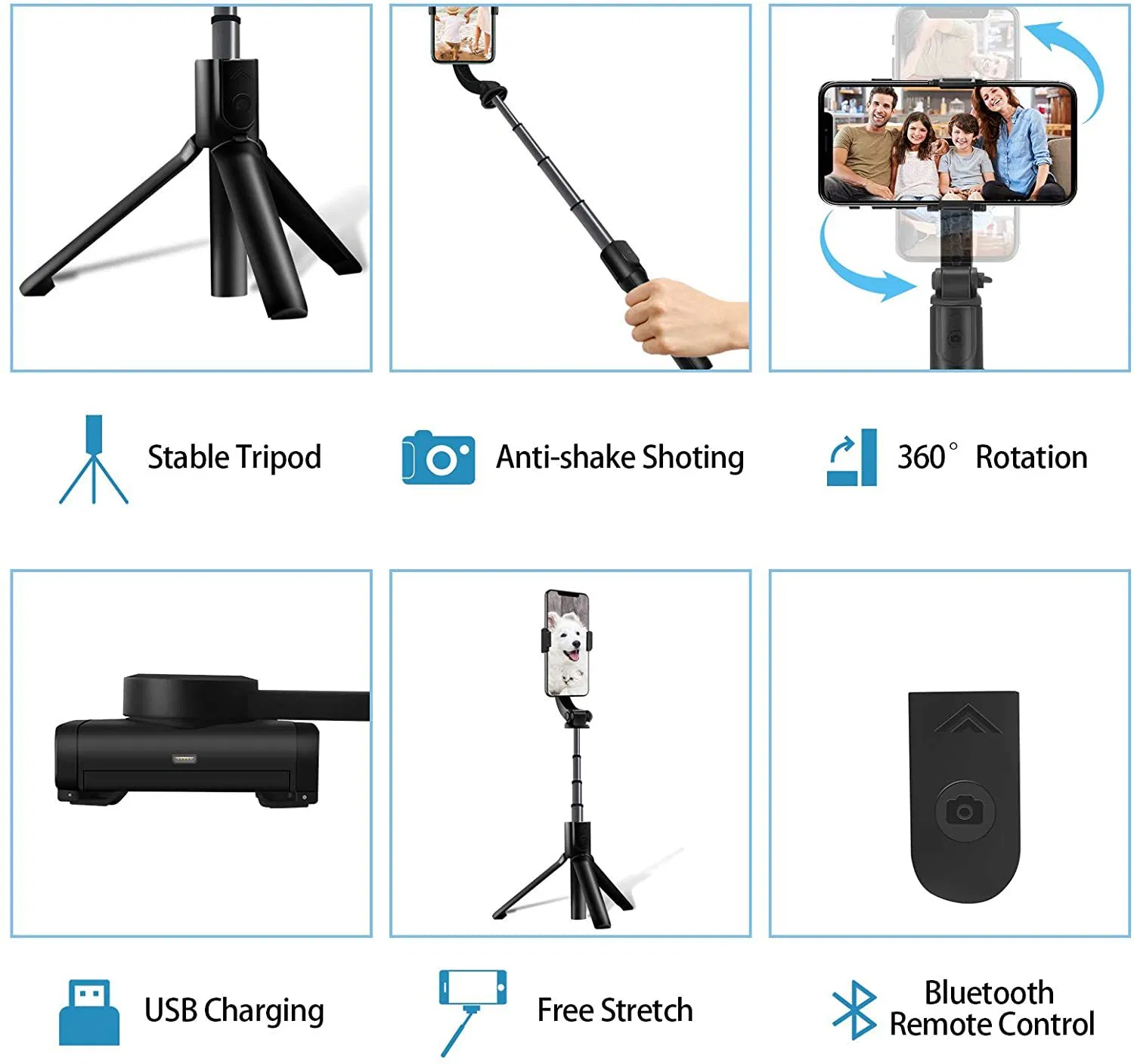 H5 Portable Extendable Tripod Stabilizer Selfie Stick Suitable for Vlog/Video/Facebook with Bluetooth
