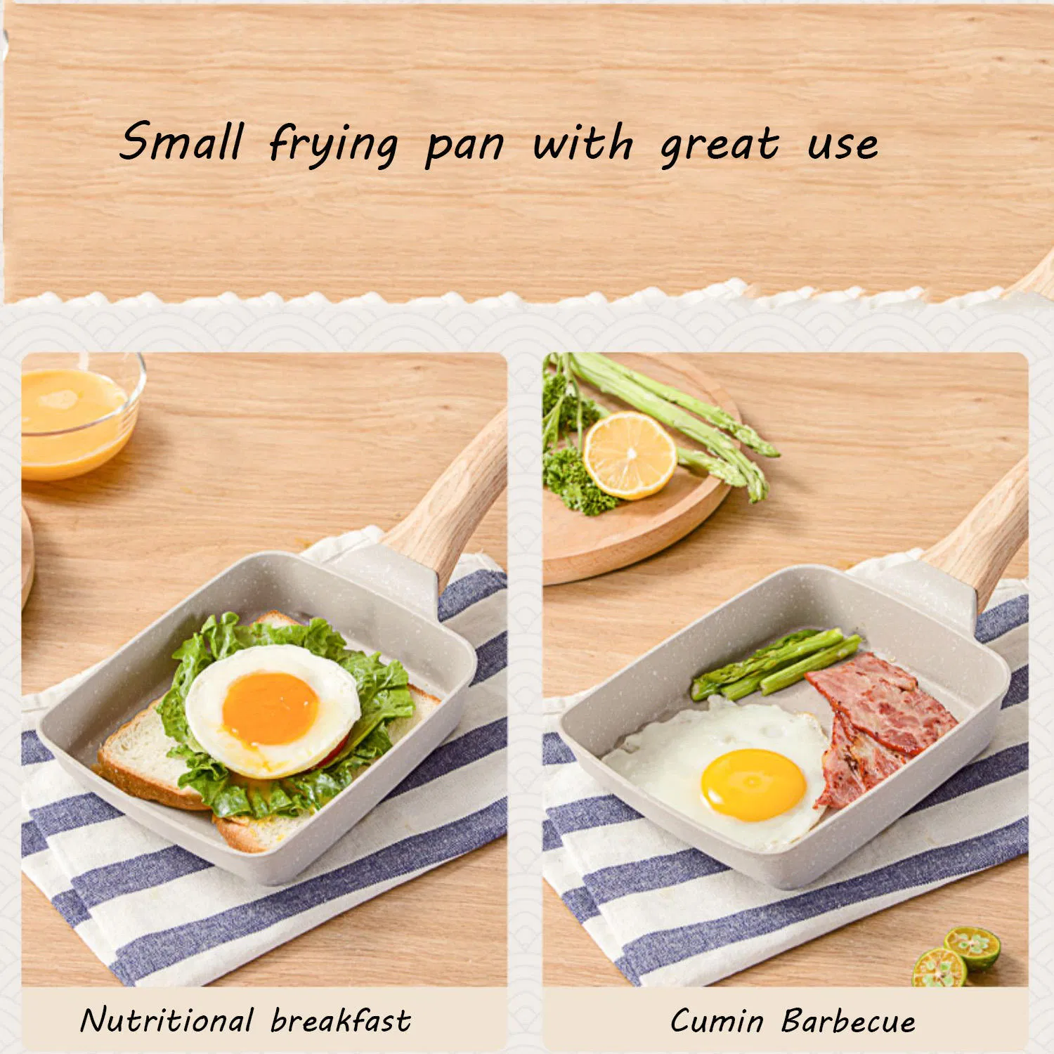 Wholesale Cast Iron Square White/Black Baking Pan Cast Iron Cookware Sets Small Dots Frying Pan