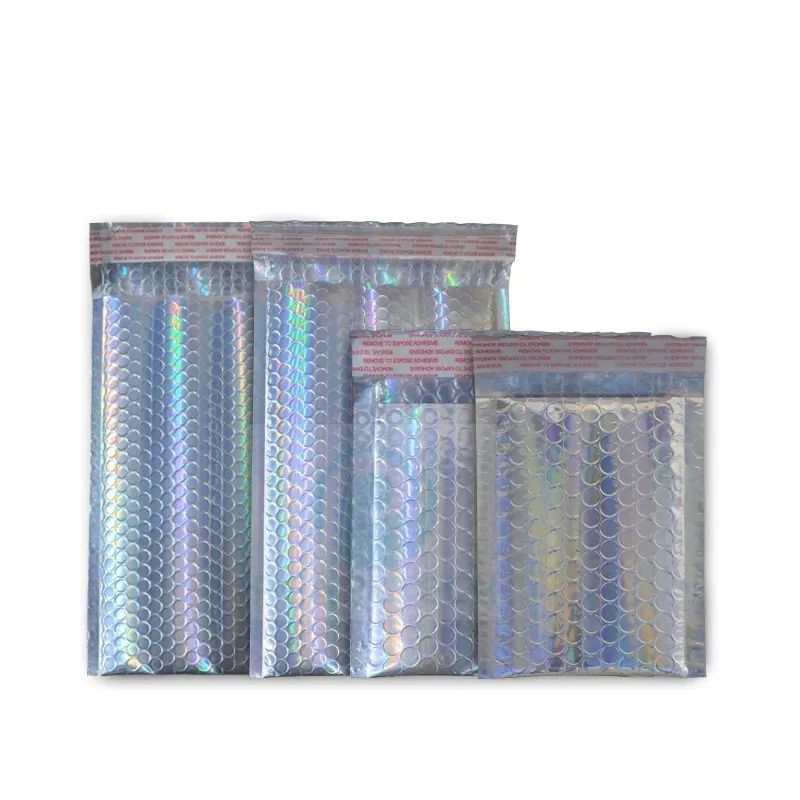 Rainbow Metallized Holographic Laser Polyester Film Foil Coated Bubble for Express Package Envelope