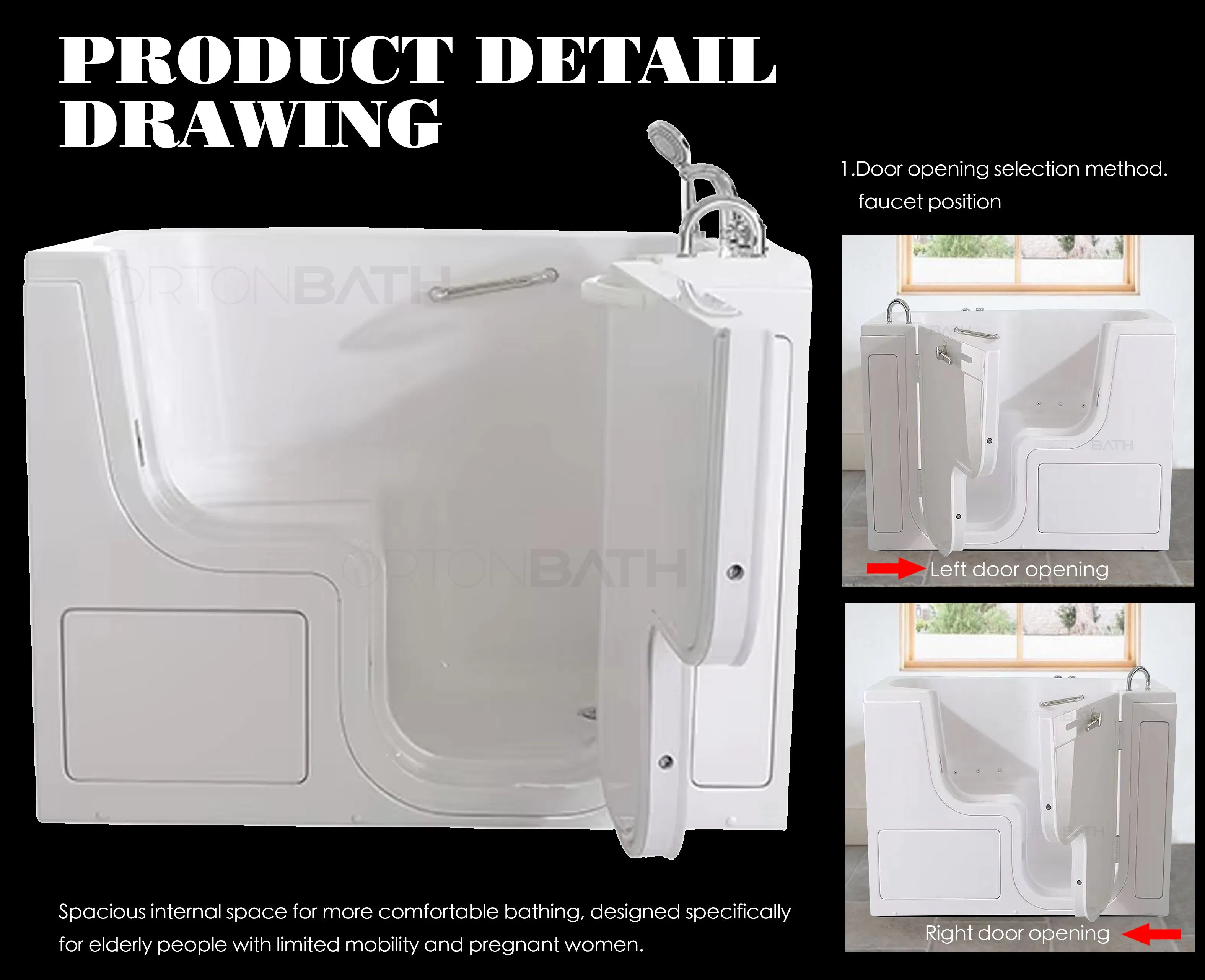 Ortonbath Senior Bathtub Walk-in Bathtubs for Seniors Carefree Bathing Walk-in Tubs Bathtubs for Elderly Handicap Accessible