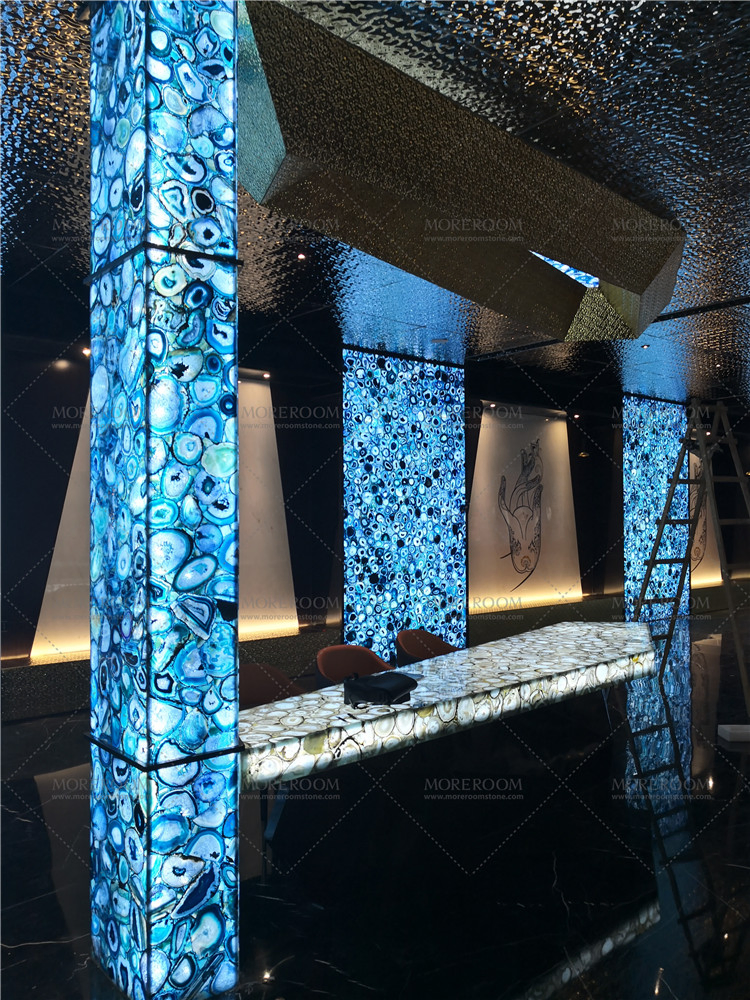 Commercial Cafe Translucent Stone Semi Precious Stone White Agate Bar Counter
