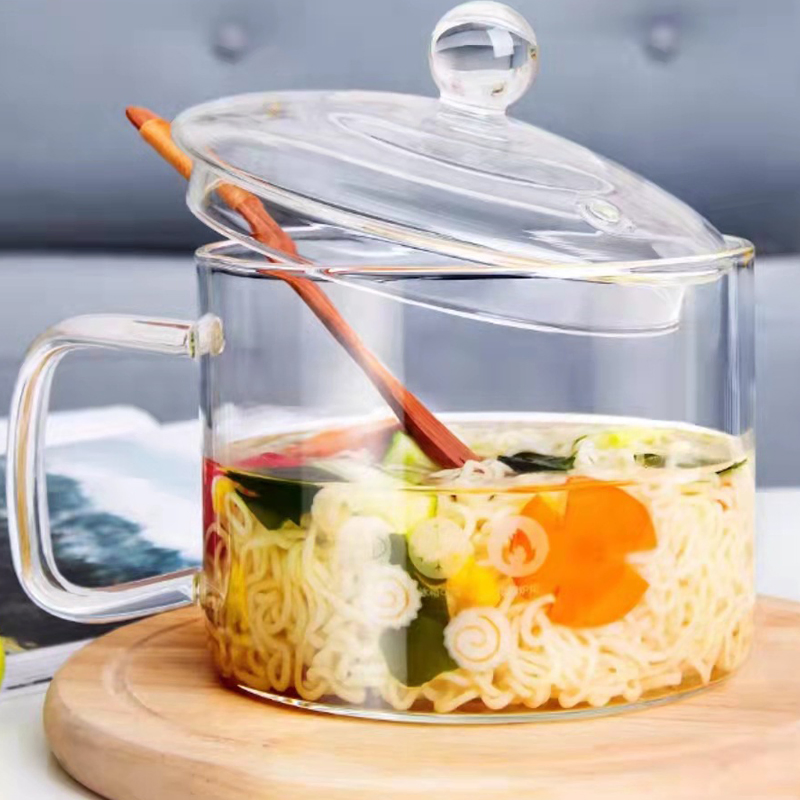Stove Top Safe Glass Bowl with Handle Microwavable Glass Pot