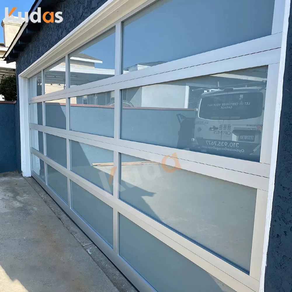 Insulated Automatic Black Aluminum Frosted Glass Sectional Residential Garage Door