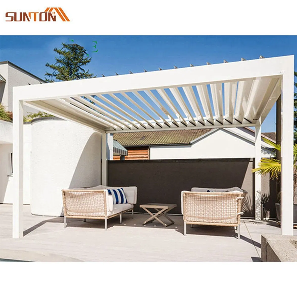 3*4m Electric Control Sliding Screen Waterproof Louvered Roof Motorized Outdoor Aluminum Pergola with Adjustable Louvers