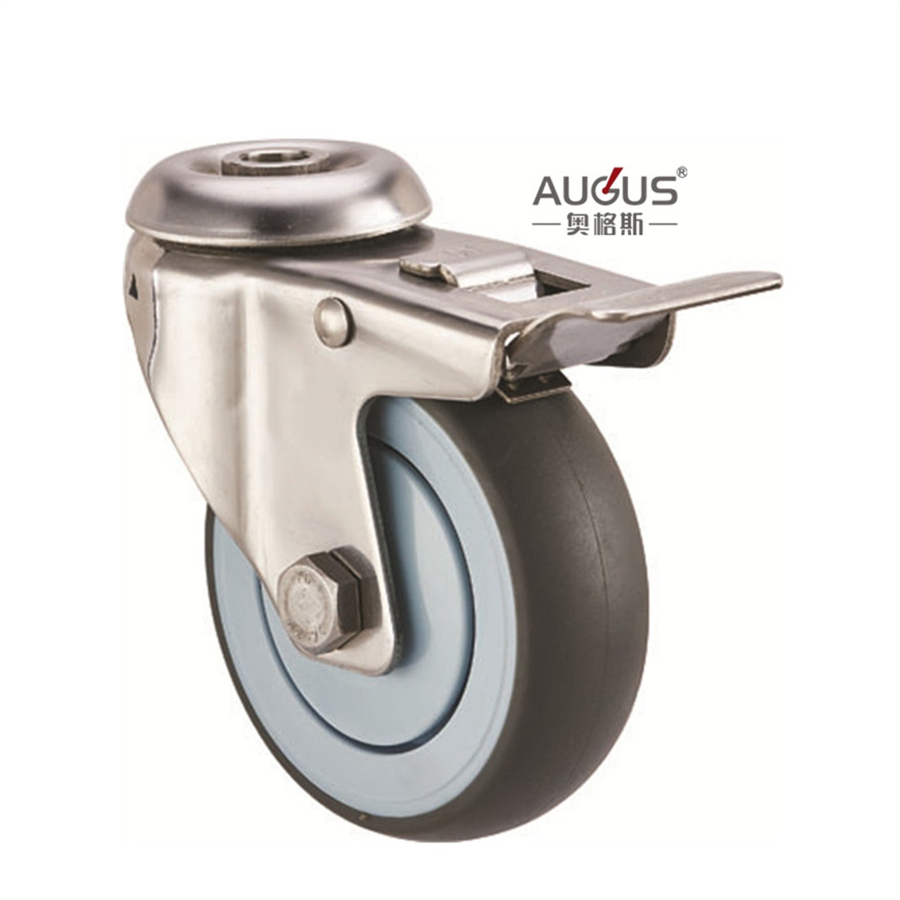 Wholesale 304 Stainless Steel Caster Wheel Swivel Gray TPR Caster with Stainless Steel Fork