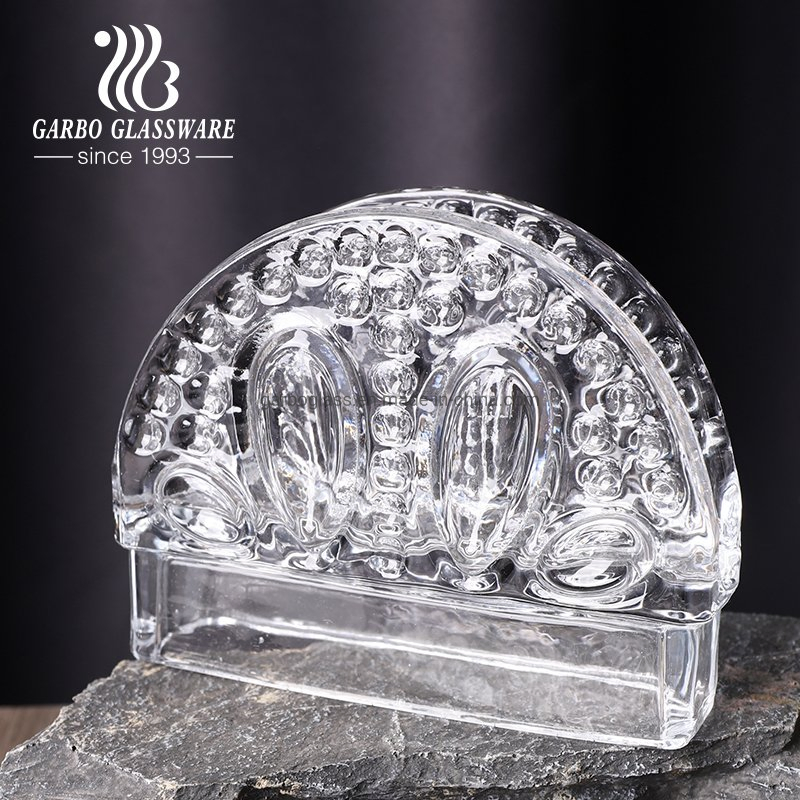 Practical Antique Vintage Glass Napkin Holder Crystal Clear Standing Glass Tissue Holder