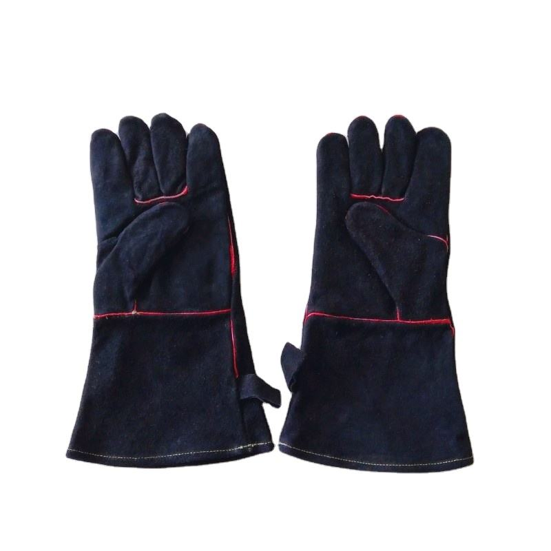 Heat-Resistant Black Leather Oven Mittens for BBQ Lovers