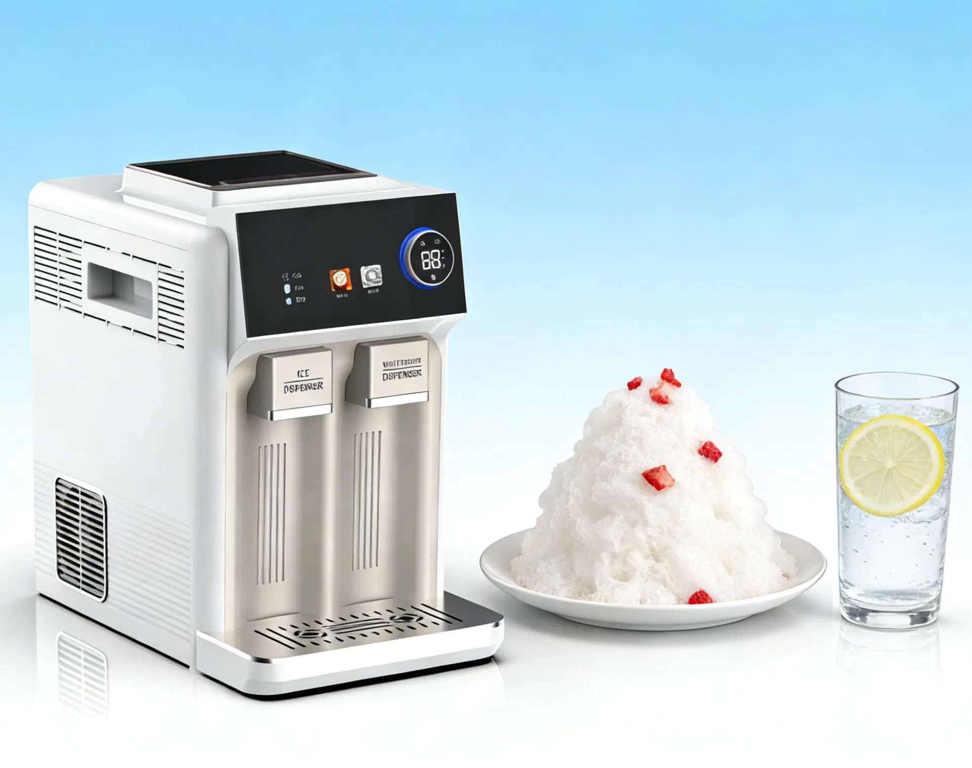 Compact Ice Maker with Flake Ice and Cold Water Dispenser