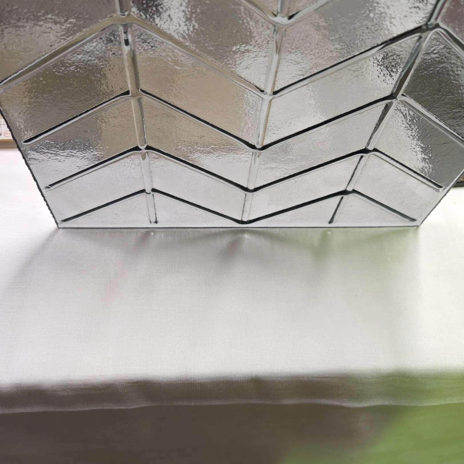 European Gray Diagonal Stripe Pattern Fused Glass for Traditional Interiors