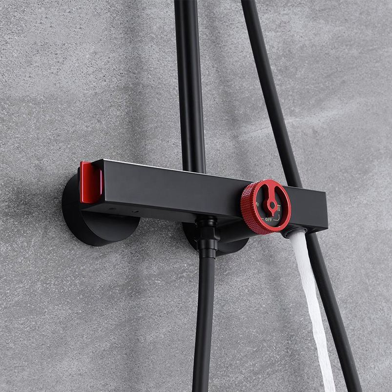 Luxury Black Walk-in Rainfall Brass Thermostatic Shower Set - Unique Anti-Scald Design, Matte Black Finish, Dual Handle, 3 Function