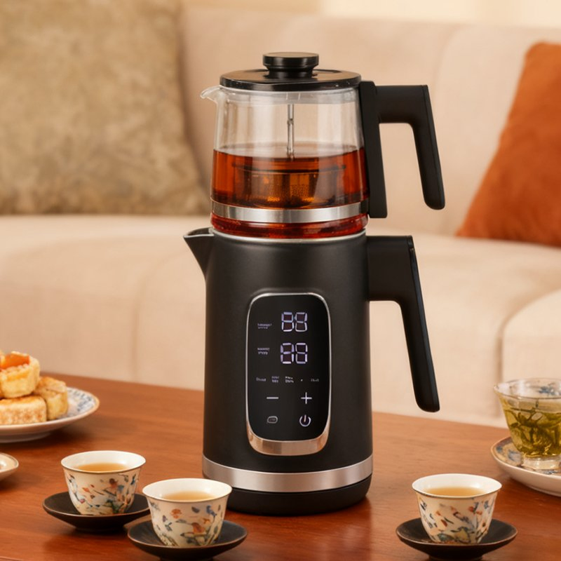 Yuekon1500W Dual Wall Cool Touch Electric Tea Kettle Samovar Russian Cordless Electric Kettle Keep Warm Teapot for Household Use