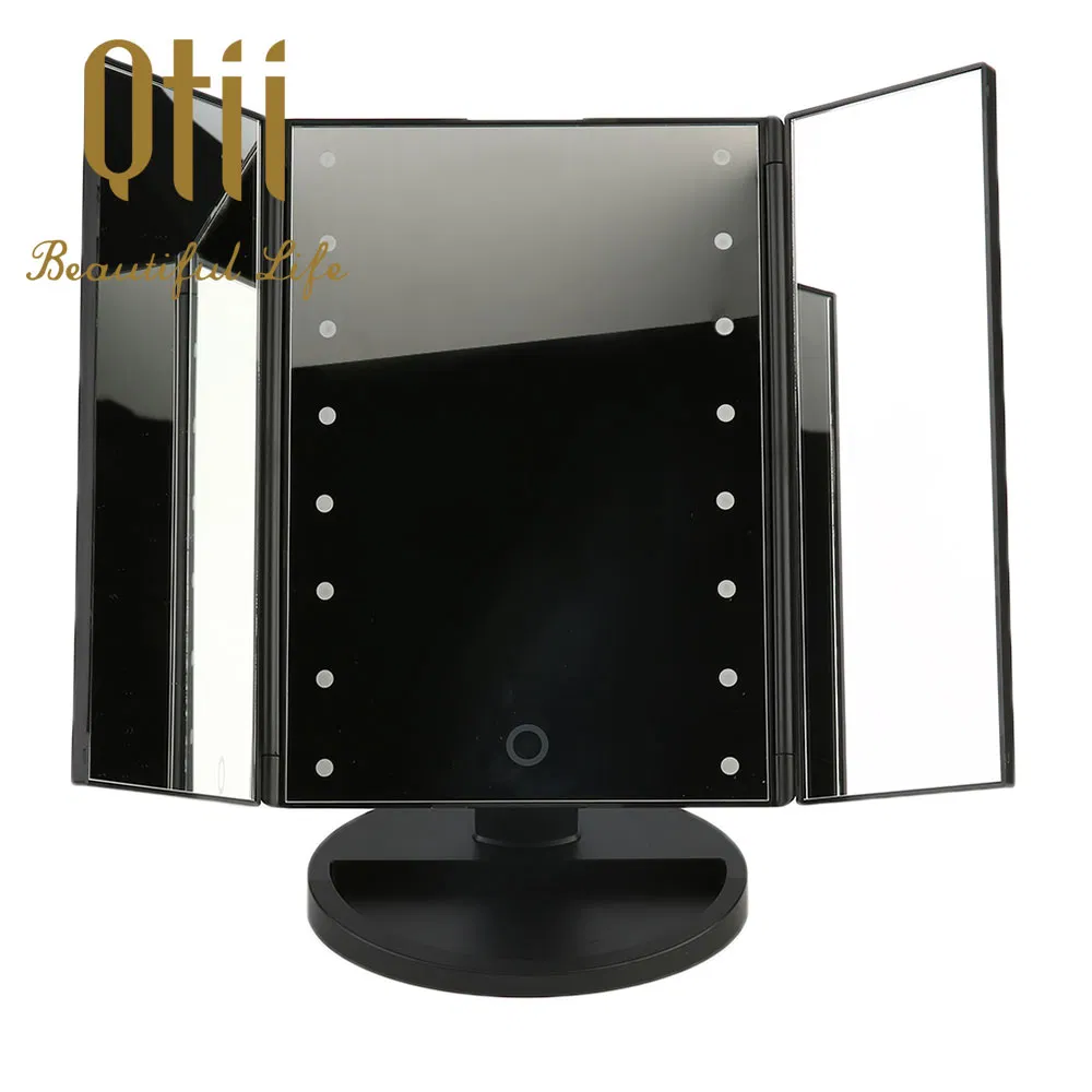 16 LED Lights with Touch Sensor 3 Folds Makeup Mirror With180 Adjustable Rotation, Dual Power Supply