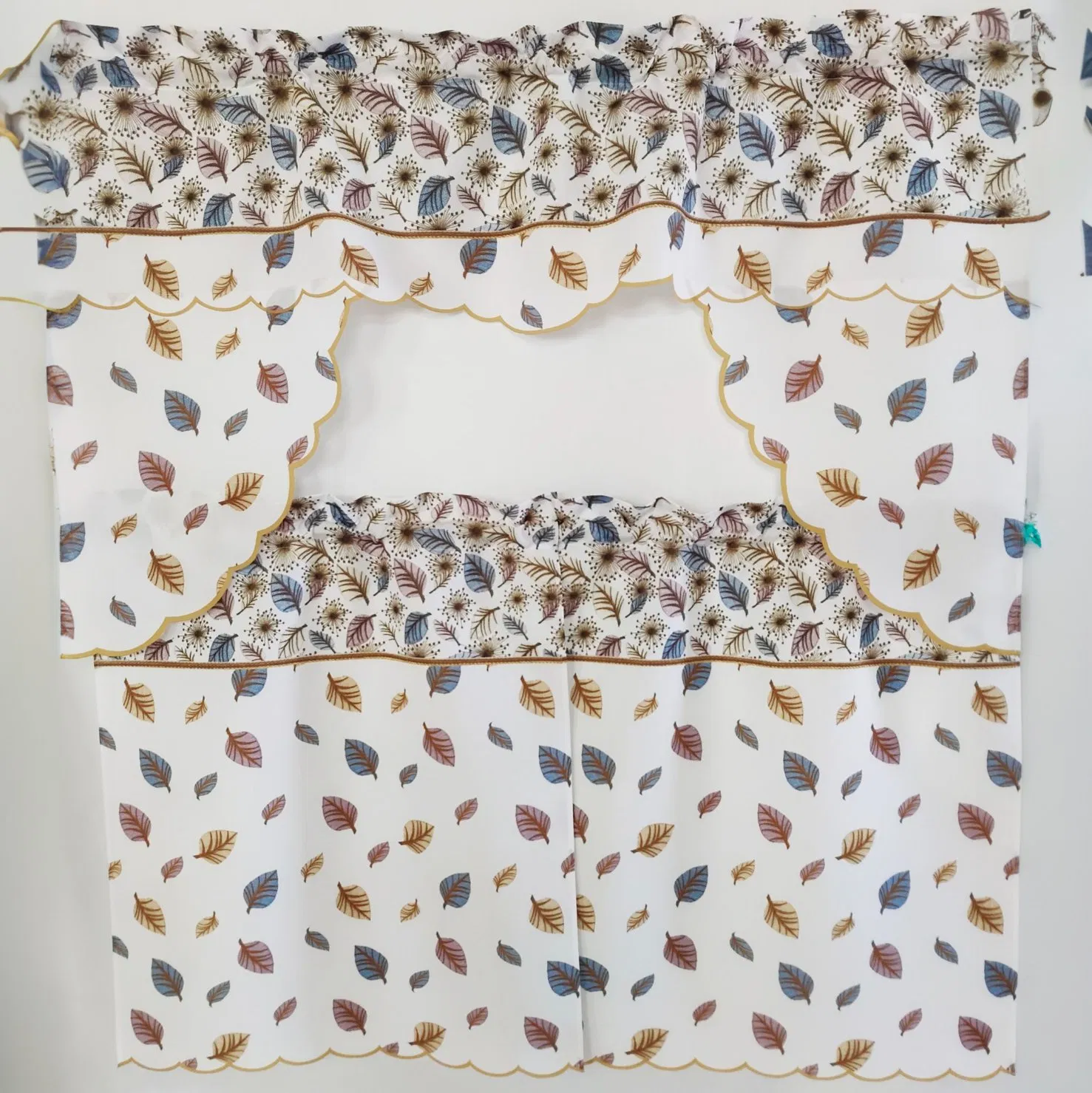 Autumn Leaf and Ultrasound Pressing Border Kitchen Curtain