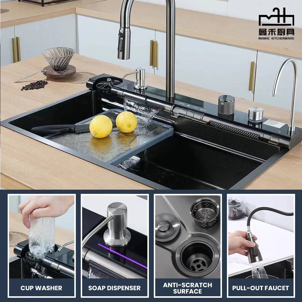 Luxury Smart Waterfall Sink Nano Stainless Steel Single Intelligent Kitchen Sink