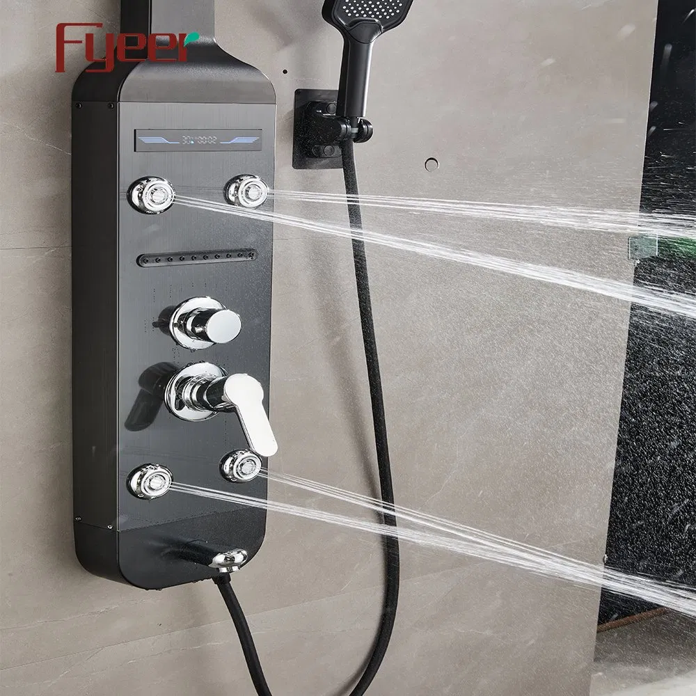 Fyeer Black Shower Panel with Ceramic Cartridge and Alloy Handles