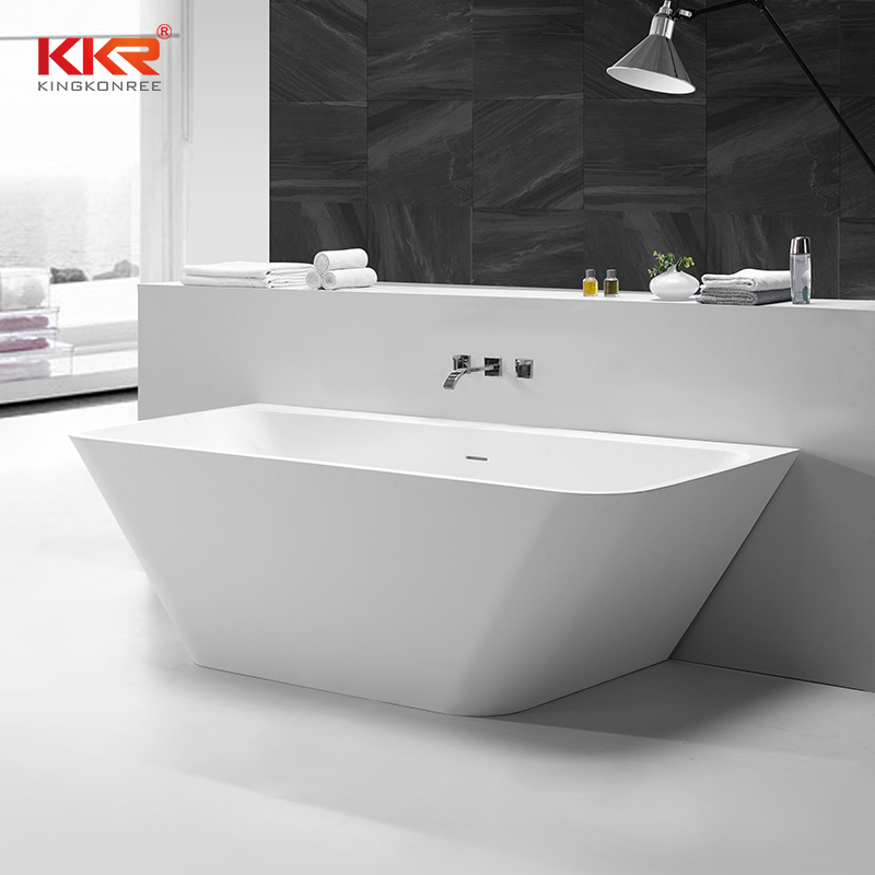 Sanitary Ware White Matte Rectangle Acrylic Solid Surface Stone Resin Freestanding Bathtub