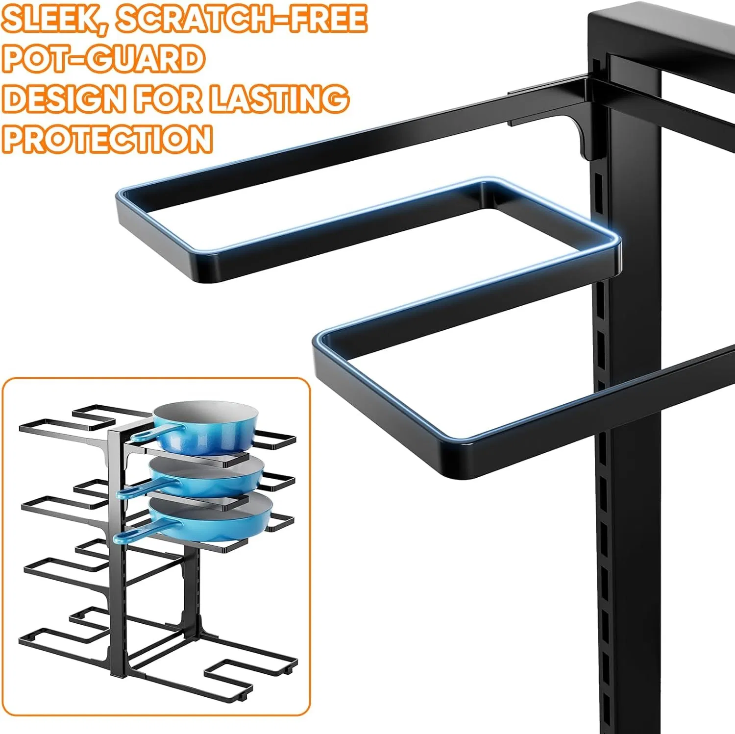 Space-Saving 8-Tier Pot and Pan Rack for Organized Kitchens