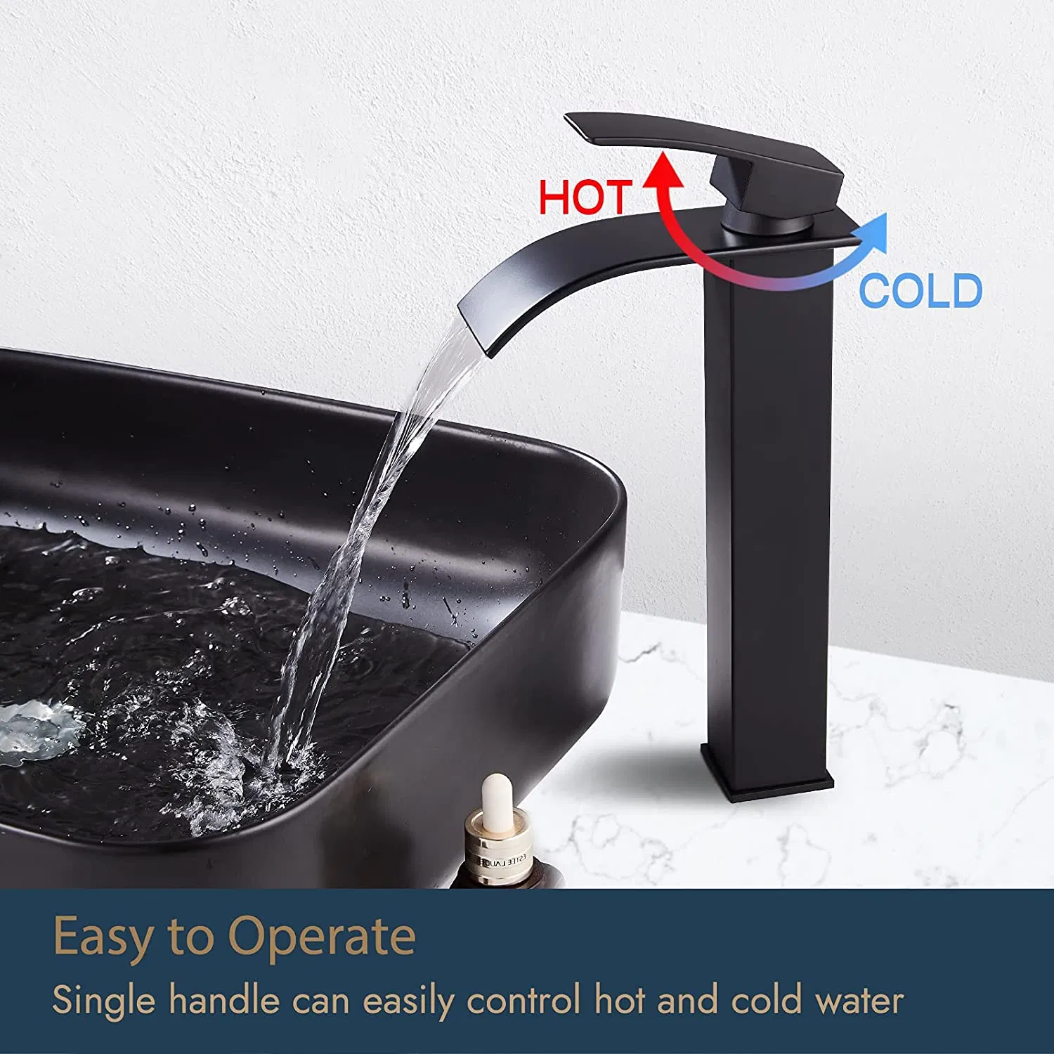 Matte Black Waterfall Spout Deck Mount Bathroom Tall Sink Faucet