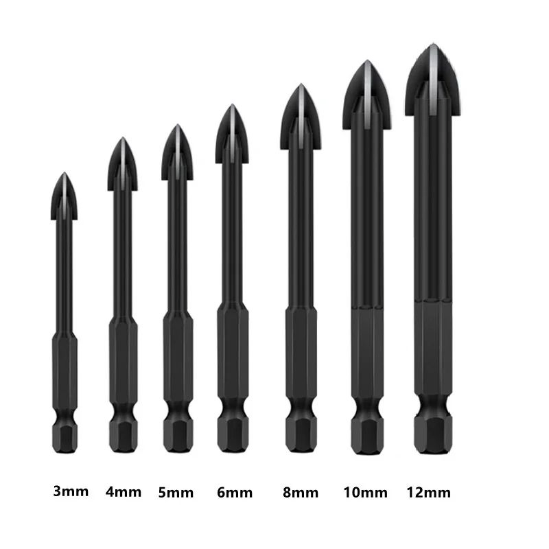 Professional Cemented Carbide Cross Tip Hex Shank Glass and Tile Drill Bit