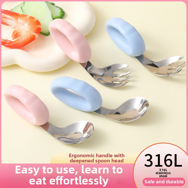 Wholesale Baby Set Feeding Training Spoon, 316L Stainless Steel Short Handle Spoon for Toddlers, Specialized for Complementary Food Feeding