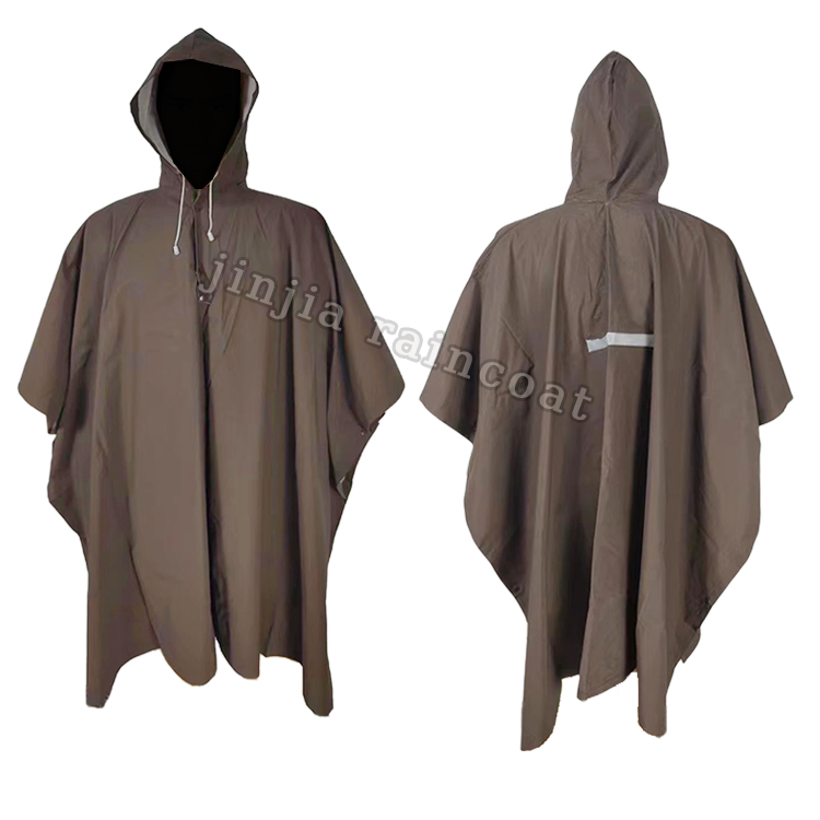 100% Waterproof Breathable Reusable PVC Polyester Yellow Reflective Rain Poncho