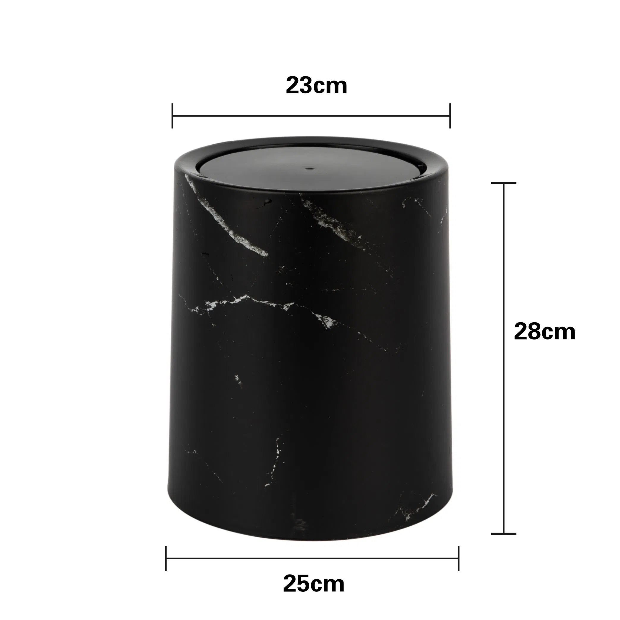 Black Large Circular Plastic Trash Can with Patterns and Sleeves Dustbin