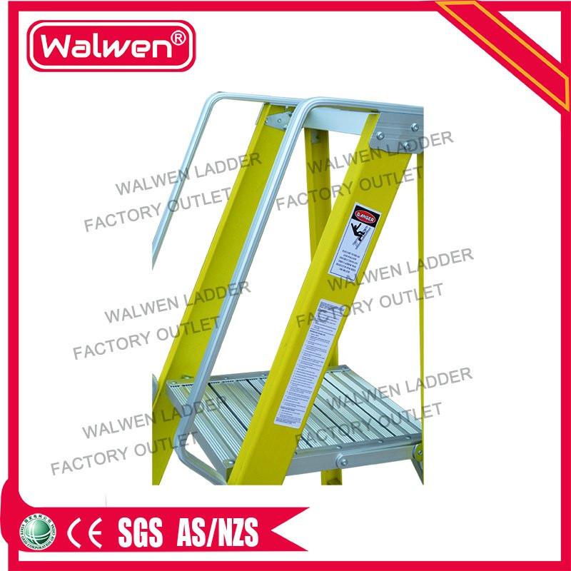 Single Section Yellow Colour Folding Fiberglass Platform Ladder with Handrail