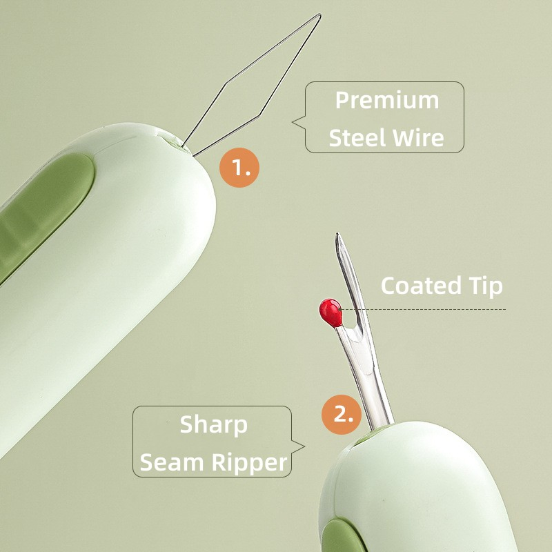 Seam Ripper, 2-in-1 Threader for Sewing, Threading and Unthreading Seam Ripper, Multifunctional Sewing Tool Needle Threader-Green