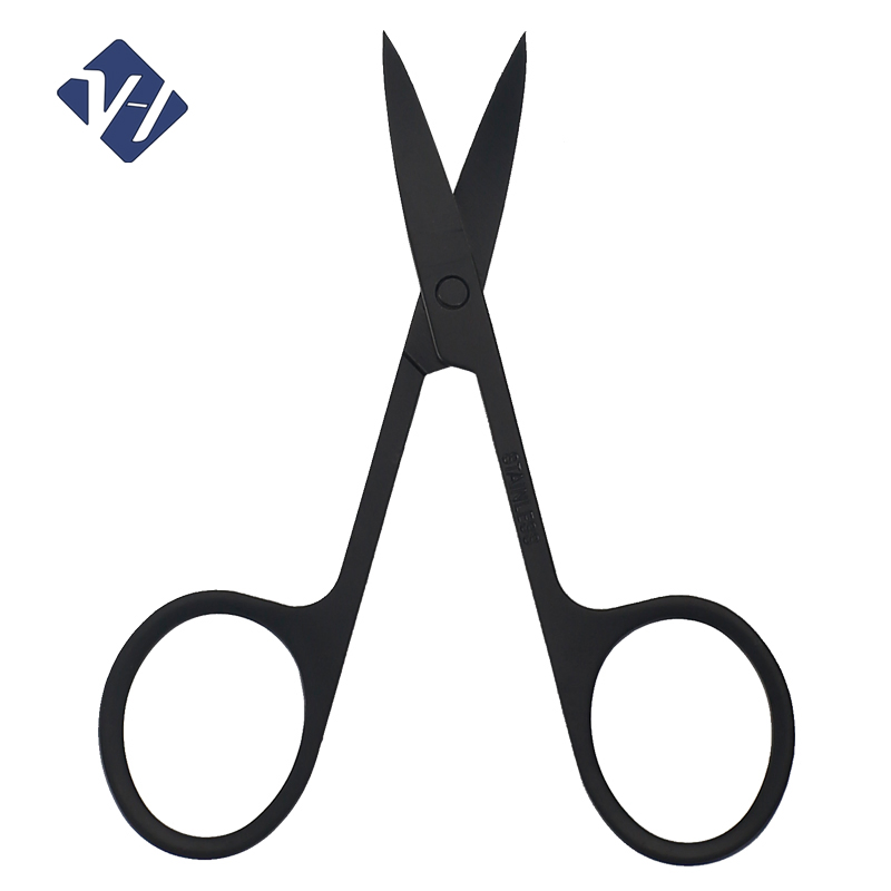 Customized Professional 9cm Black Nose Hair Scissor Eyebrow Trimming Safety Nail Scissors