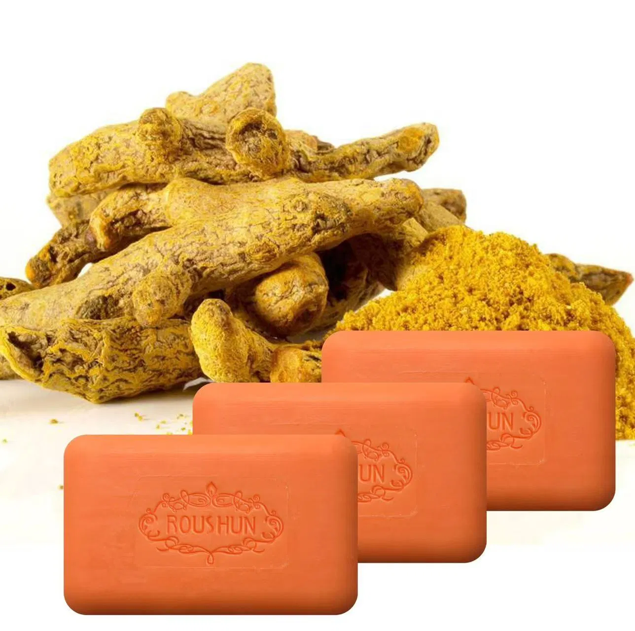 Roushun Ayurvedic Turmeric Soap - Clear Acne, Shrink Pores & Boost Natural Glow