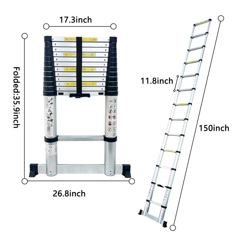 Aluminium Stable Telescopic Straight Ladder with 12 Steps
