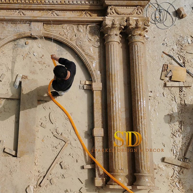 China Hand Carved Classic Round Yellow Marble Column