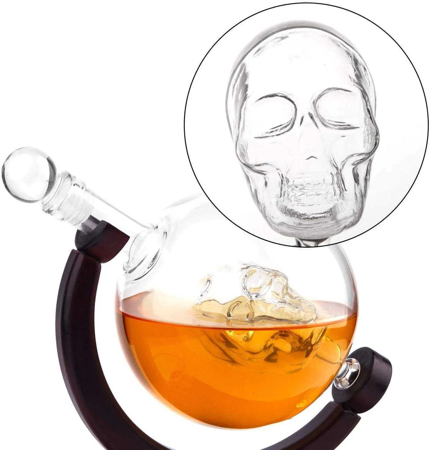 Glass Wine Whiskey Bottle Decanter Set with Skull Cups